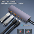 4 Port USB C Hub 10Gbps USB 3.2 Gen2 Splitter with 2 USB C and 2 USB A Data Ports Aluminum Adapter for MacBook Pro Air M2 M1 iPad Pro Surface Galaxy Laptop