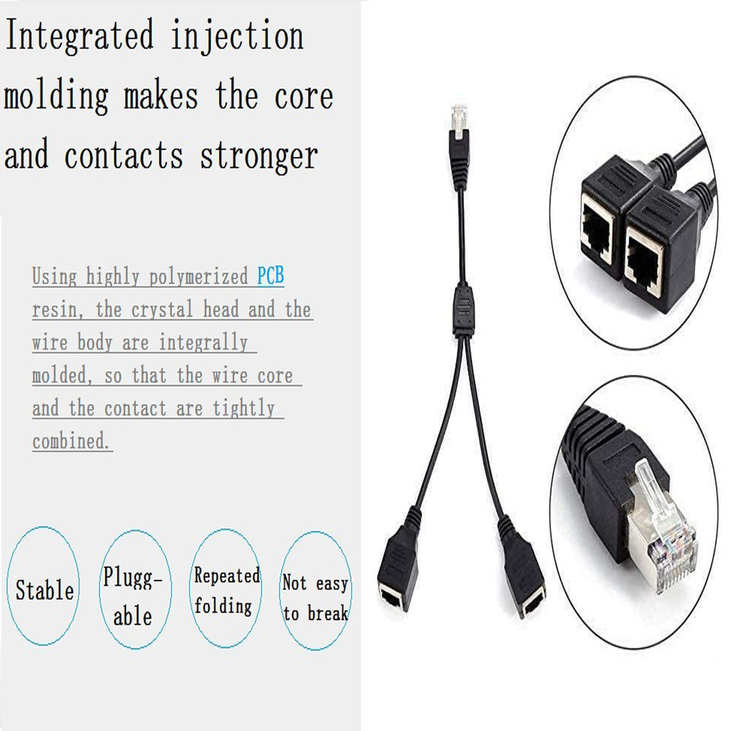 RJ45 Ethernet Splitter 1 to 2 Cable 1 Male to 2 Female LAN Network Extender Adapter Cord for Cat7 Cat6 Cat5 Cat5e PC Router Modem TV