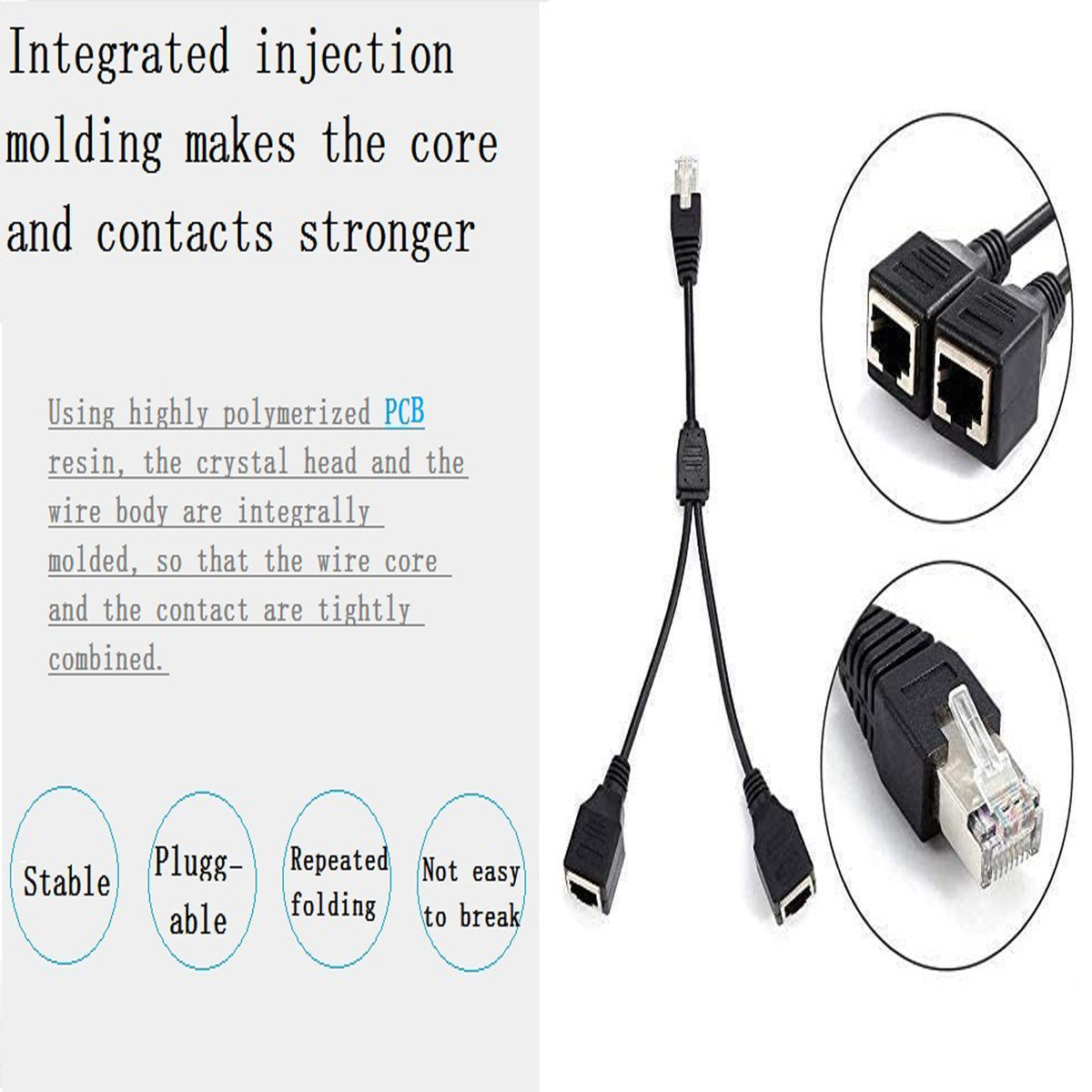 RJ45 Ethernet Splitter 1 to 2 Cable 1 Male to 2 Female LAN Network Extender Adapter Cord for Cat7 Cat6 Cat5 Cat5e PC Router Modem TV