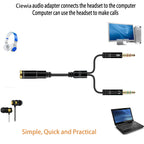 Headphone Mic Splitter Cable for PC 3.5mm Female to 2 Dual Male Audio Y Adapter TRRS to TRS Headset Microphone Separator Aux Cord for Gaming Laptop Desktop
