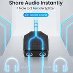 3.5mm Stereo Headphone Splitter 1 Male to 2 Female Audio Jack Y Adapter Dual Headphone Sharing for Phone Tablet Laptop MP3 CD Player