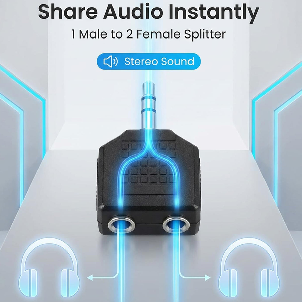 3.5mm Stereo Headphone Splitter 1 Male to 2 Female Audio Jack Y Adapter Dual Headphone Sharing for Phone Tablet Laptop MP3 CD Player
