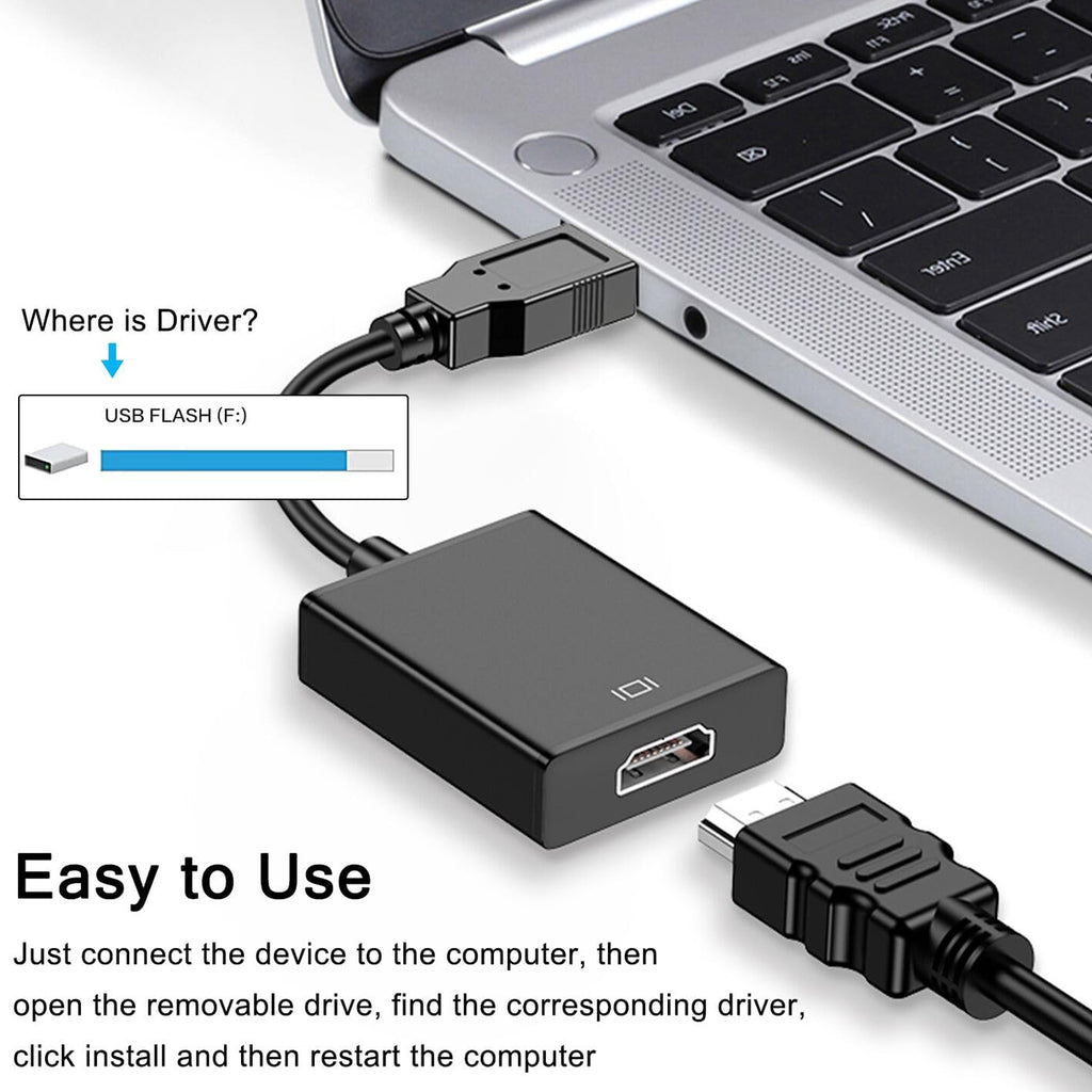 USB 3.0 to HDMI Adapter 1080P 60Hz Video Audio Converter for Windows PC Laptop Monitor HDTV TV Projector Mirror Extend Display