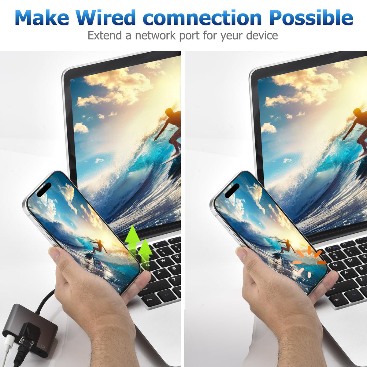USB C to RJ45 Ethernet Adapter 10/100Mbps with 3.5mm Audio Jack and USB C Charging for iPhone 15 16 iPad Pro Galaxy