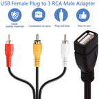 USB Female to 3 RCA Male AV Adapter Cable USB 2.0 A to 3RCA Male Composite Audio Video Cord for Camcorder TV Monitor
