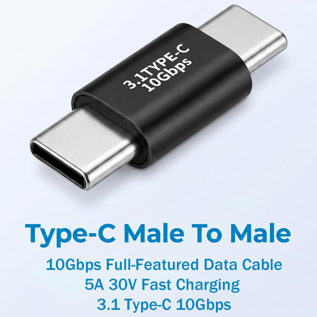 USB C Male to Male Adapter 10Gbps USB 3.1 Type C Male to Male Connector 5A 30V Fast Charging 4K Video for MacBook iPad Pro Galaxy Laptop Tablet Phone