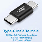 USB C Male to Male Adapter 10Gbps USB 3.1 Type C Male to Male Connector 5A 30V Fast Charging 4K Video for MacBook iPad Pro Galaxy Laptop Tablet Phone