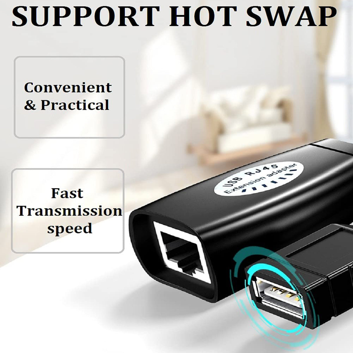 USB 2.0 Extender Over RJ45 Cat5 Cat5e Cat6 Cable Extension Adapter Set Up to 50m 164ft for PC Laptop Printer Mouse Keyboard Webcam
