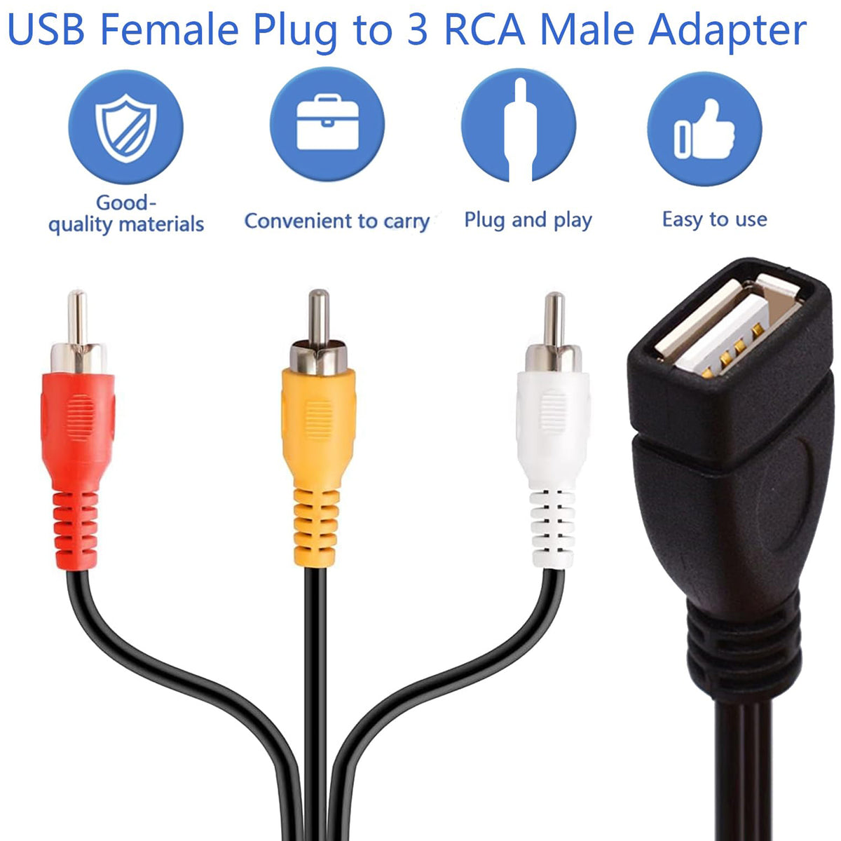 USB to 3 RCA Cable USB 2.0 Female to 3RCA Male Composite Audio Video AV Adapter Cord for Camcorder TV DVD PC Monitor