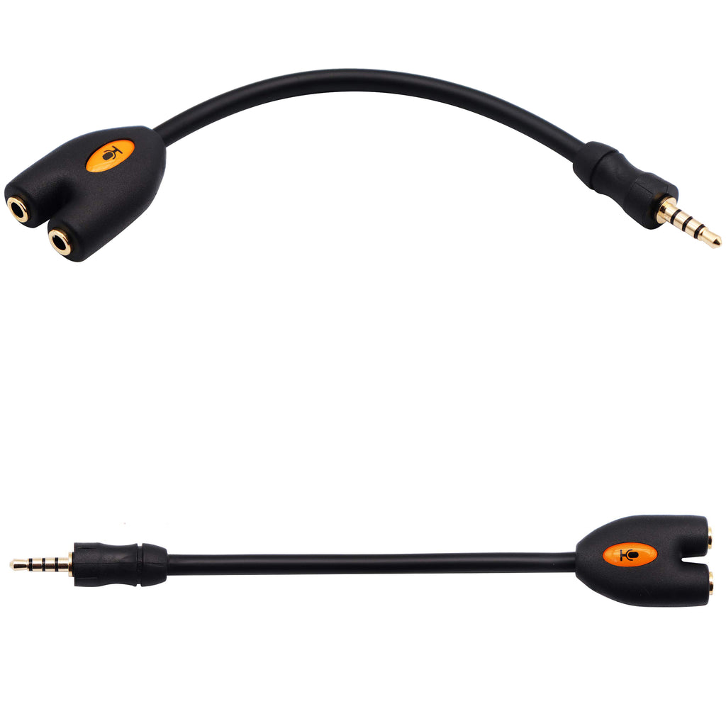 3.5mm TRRS Headphone Splitter Cable 4 Pole 1/8 Inch Male to 2 Female Aux Cord Dual Headset Mic Audio Y Adapter for Gaming Phone PC Laptop Controller