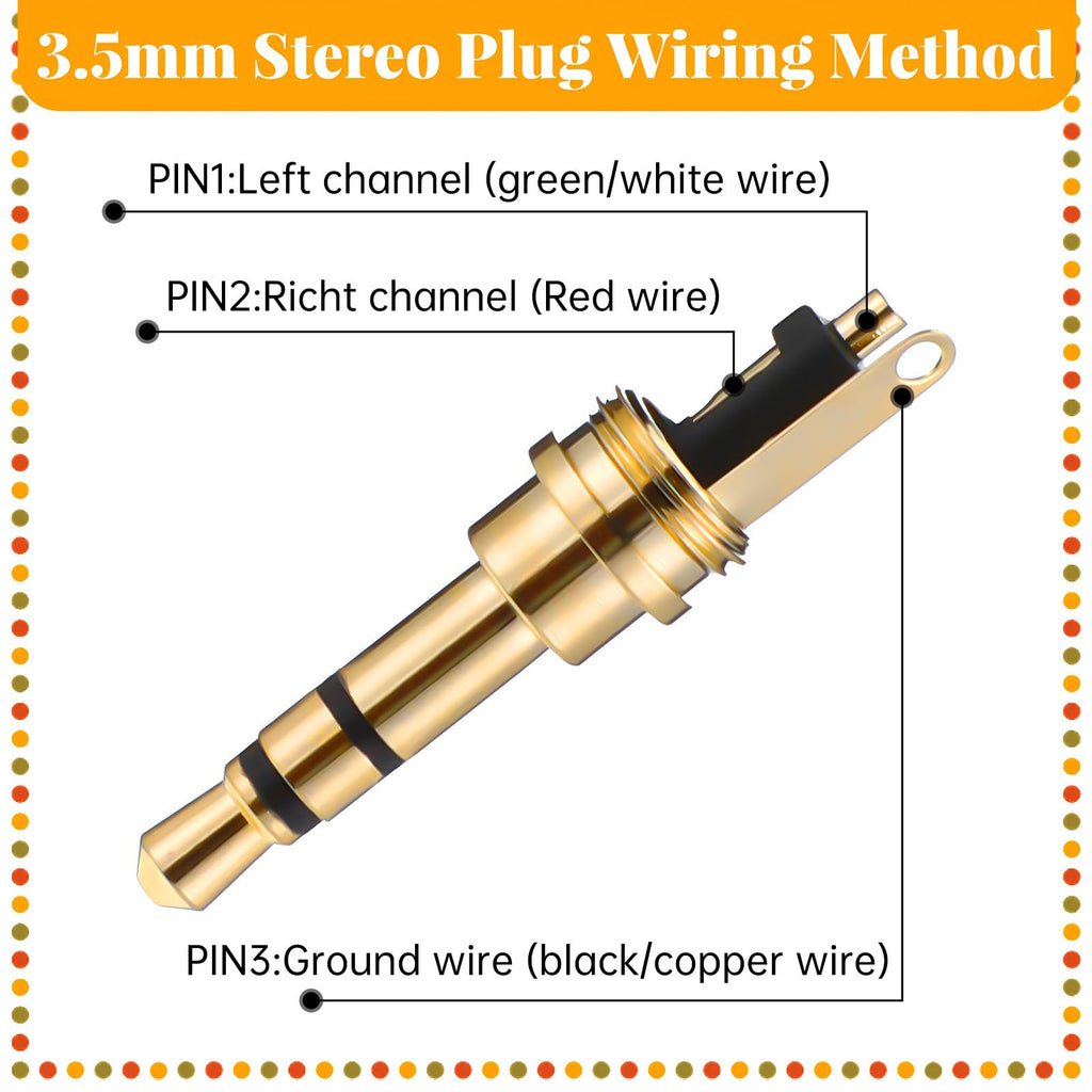3.5mm Male Solder Audio Plug 1/8 Inch TRS 3 Pole Gold Plated Headphone Jack Repair Connector Metal Shell for DIY Stereo Aux Cable Earphone Headset