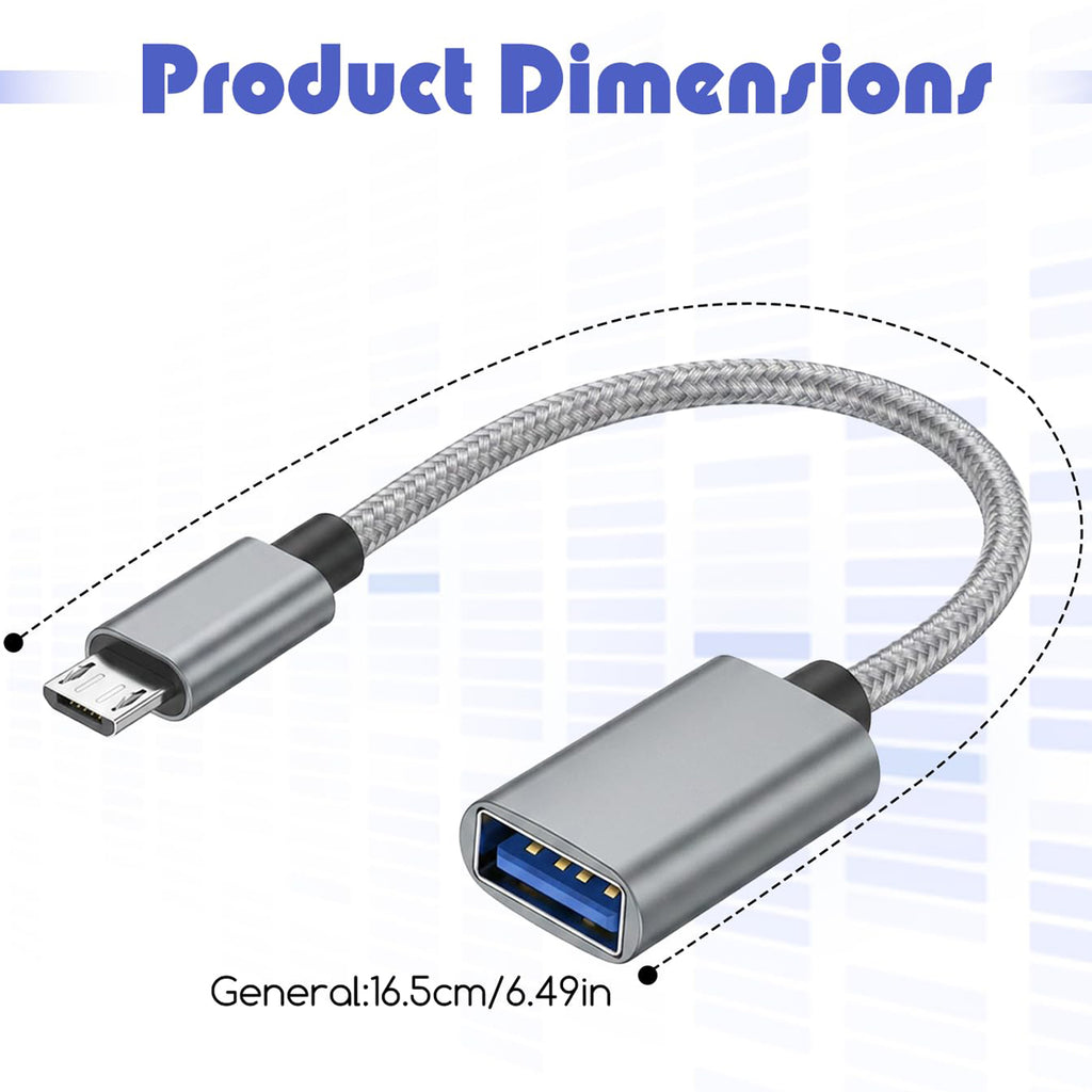 Micro USB 2.0 Male to USB A Female OTG Adapter Cable 21cm Nylon Braided for Flash Drive Mouse Keyboard