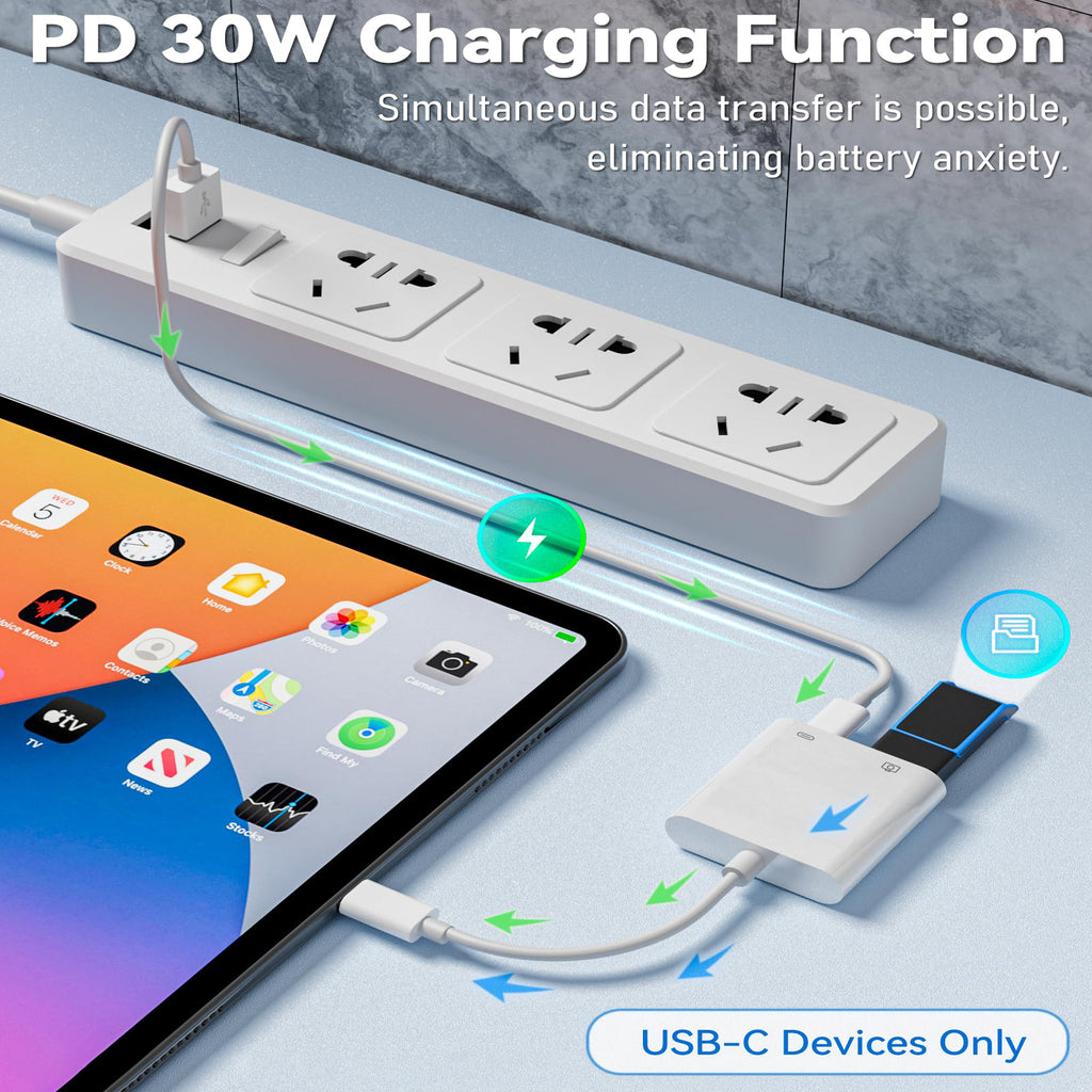 USB C to USB OTG Adapter with 30W PD Fast Charging Port Type C to USB 3.0 Camera Cable for iPhone 16 15 iPad Pro MacBook Galaxy Pixel