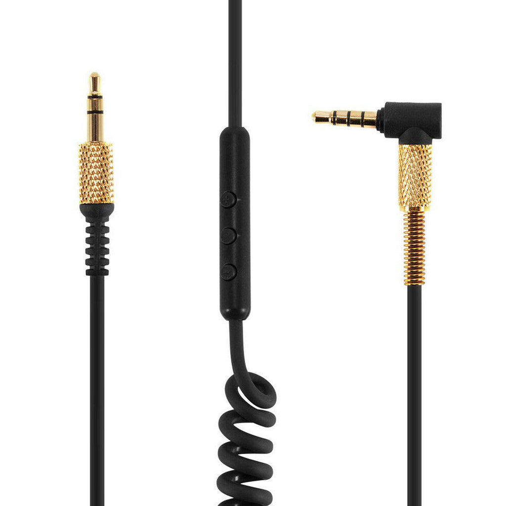 Replacement Audio Cable for Marshall Major 2 3 4 Monitor MID Headphones 3.5mm Coiled AUX Cord with Mic and Volume Control 90 Degree Right Angle Plugs