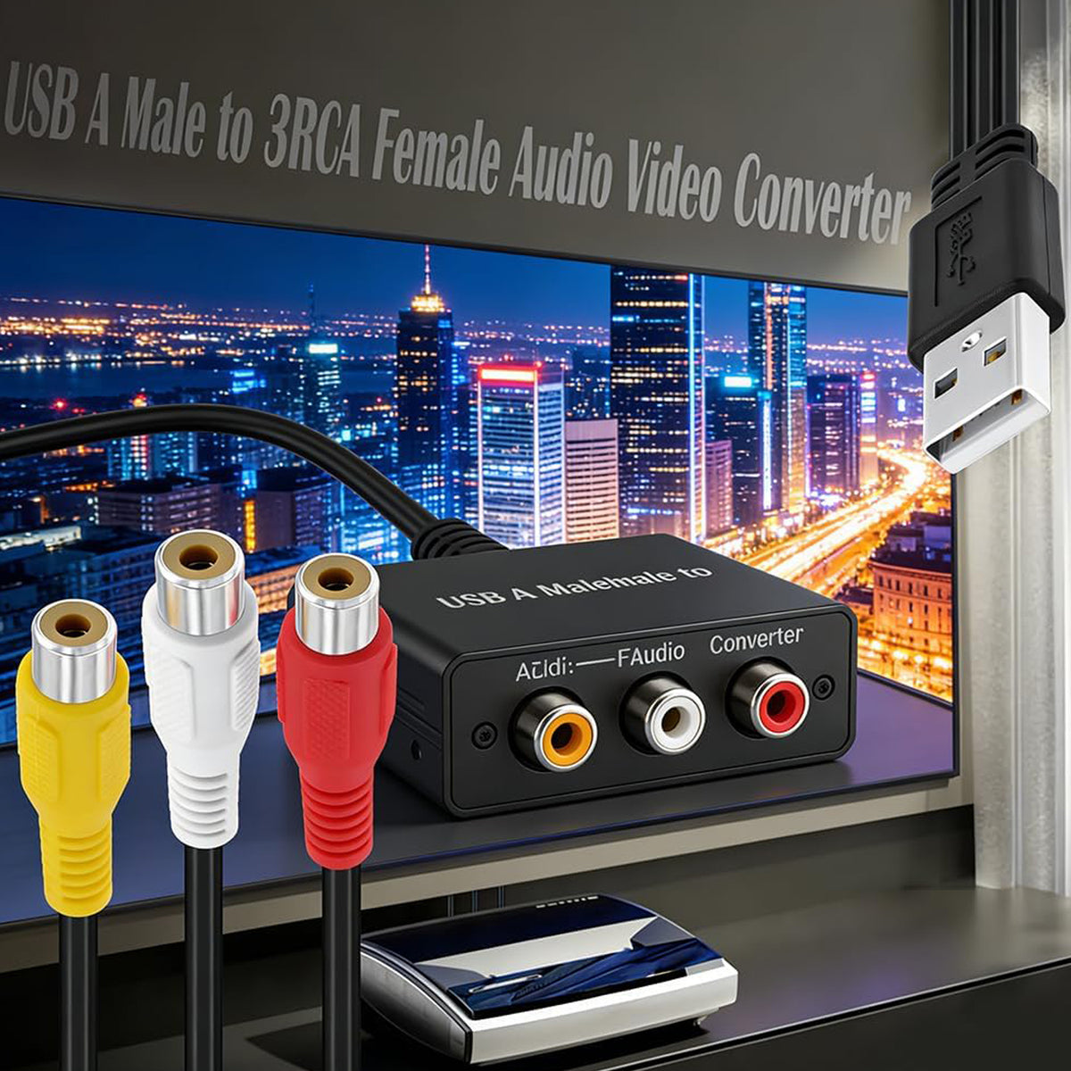 USB to 3 RCA Cable USB 2.0 A Male to 3RCA Female Composite Audio Video AV Adapter Cord for Camcorder DVD Player TV PC Mac DVR Set Top Box