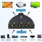 3 Port HDMI Switch 3 in 1 Out Manual 4K 30Hz HDMI Selector with Pigtail Cable for PS5 PS4 PS3 Switch 2 Fire TV Stick