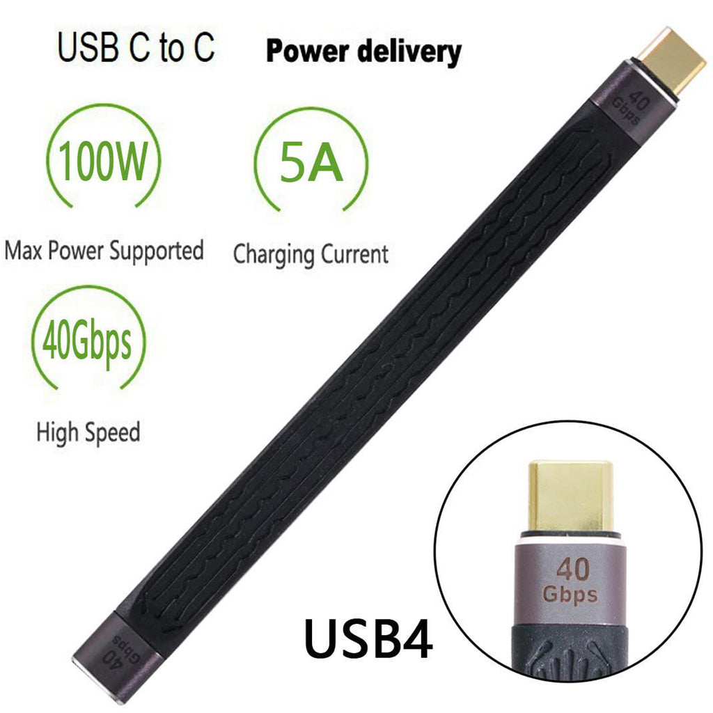 USB C Extension Cable 13cm USB4 Male to Female Flat Cable 40Gbps 100W PD 8K 60Hz Thunderbolt 4 3 Compatible for Dock SSD Monitor Laptop
