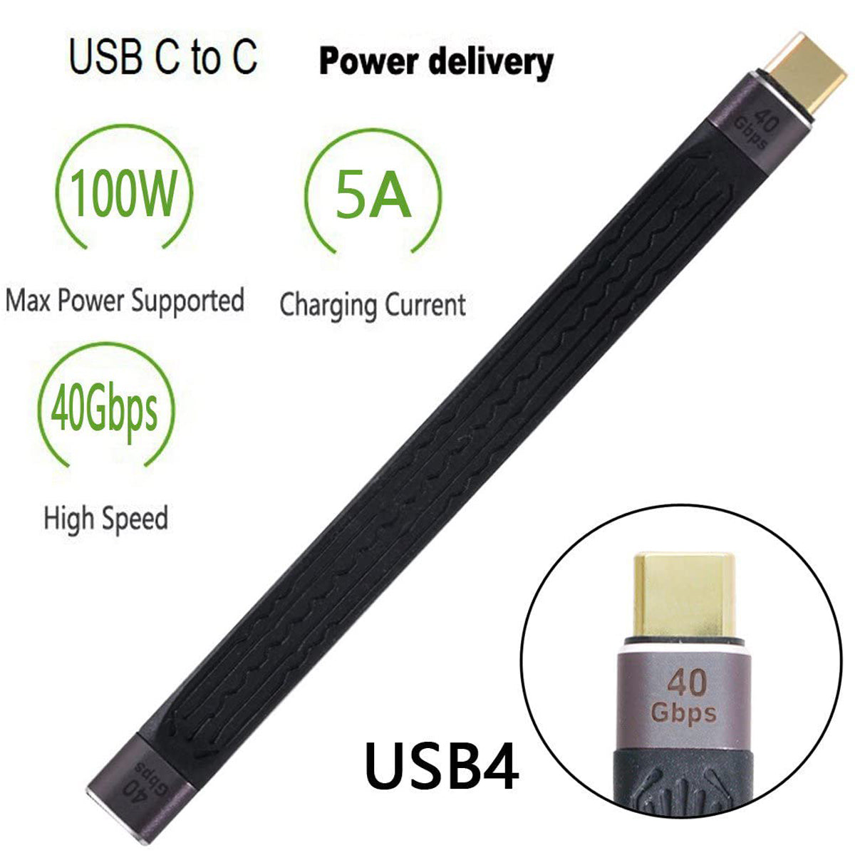 USB C Extension Cable 13cm USB4 Male to Female Flat Cable 40Gbps 100W PD 8K 60Hz Thunderbolt 4 3 Compatible for Dock SSD Monitor Laptop