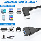 90 Degree USB C to USB 3.0 Adapter Cable Right Angle Type C Male to USB A Female OTG Cord 5Gbps 3A Fast Charging for Phone Tablet MacBook PC Laptop