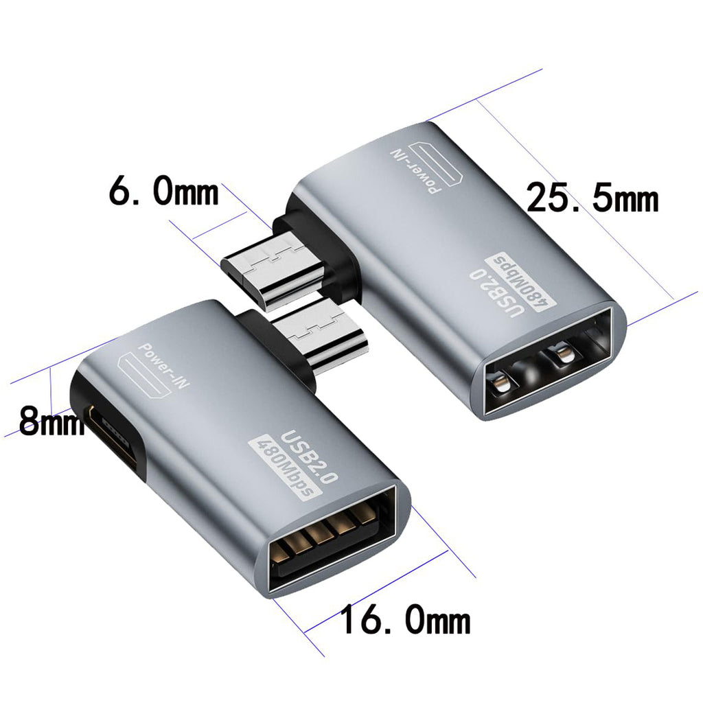 90 Degree Micro USB OTG Adapter Powered USB A Female for Fire TV Stick 4K Max Lite Chromecast Android Phone Tablet Left Right Angle