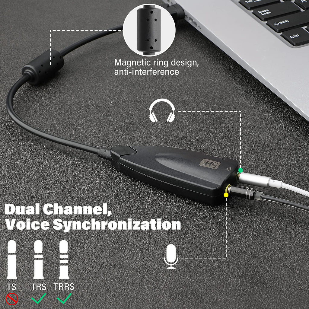 5Hv2 USB External Sound Card Virtual 7.1 Surround Sound USB to 3.5mm Audio Mic Jack Adapter Cable for PC Laptop Desktop PS4 PS5 Mac Windows