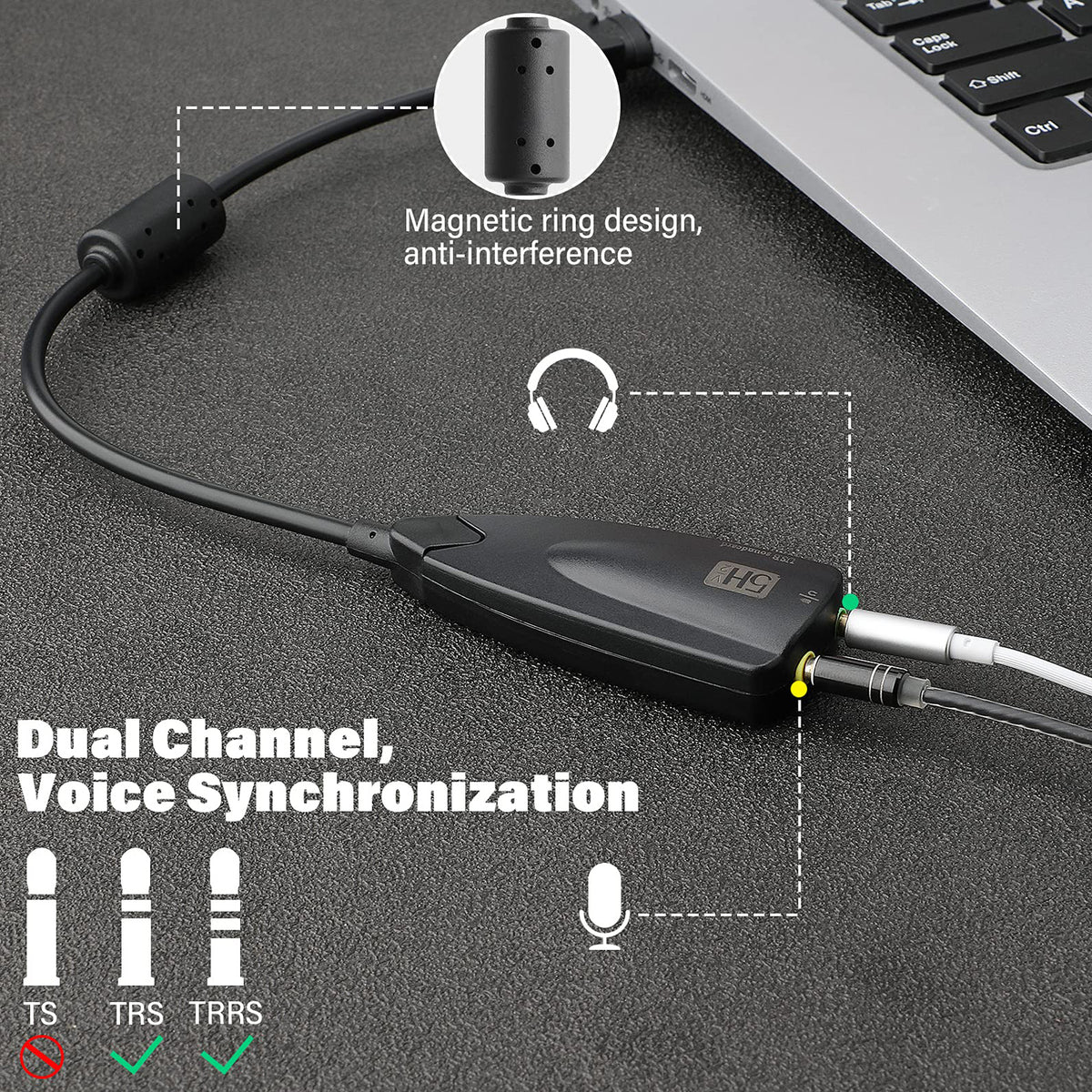 5Hv2 USB External Sound Card Virtual 7.1 Surround Sound USB to 3.5mm Audio Mic Jack Adapter Cable for PC Laptop Desktop PS4 PS5 Mac Windows
