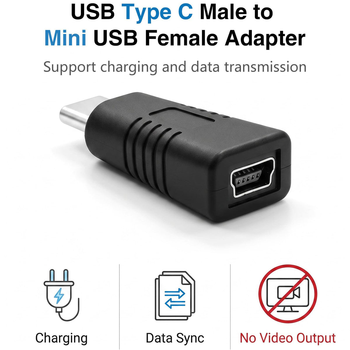 USB C to Mini USB Adapter Type C Male to Mini B 5 Pin Female Converter 480Mbps Data Charging for Dash Cam GPS Digital Camera MP3 Player MacBook PC