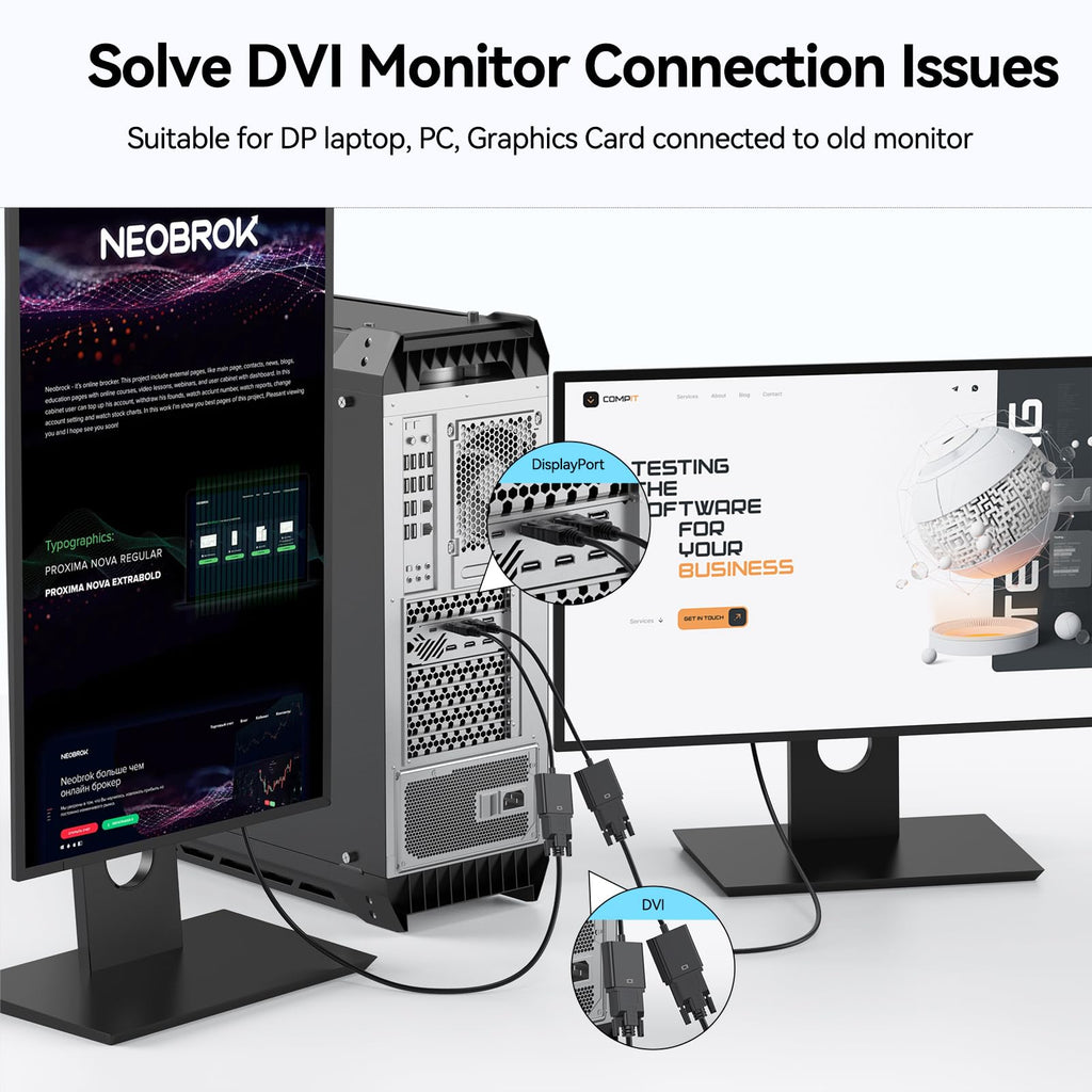 DisplayPort to DVI I Adapter DP Male to DVI I 24+5 Female Converter 1080p 60Hz for Desktop Laptop Monitor Projector