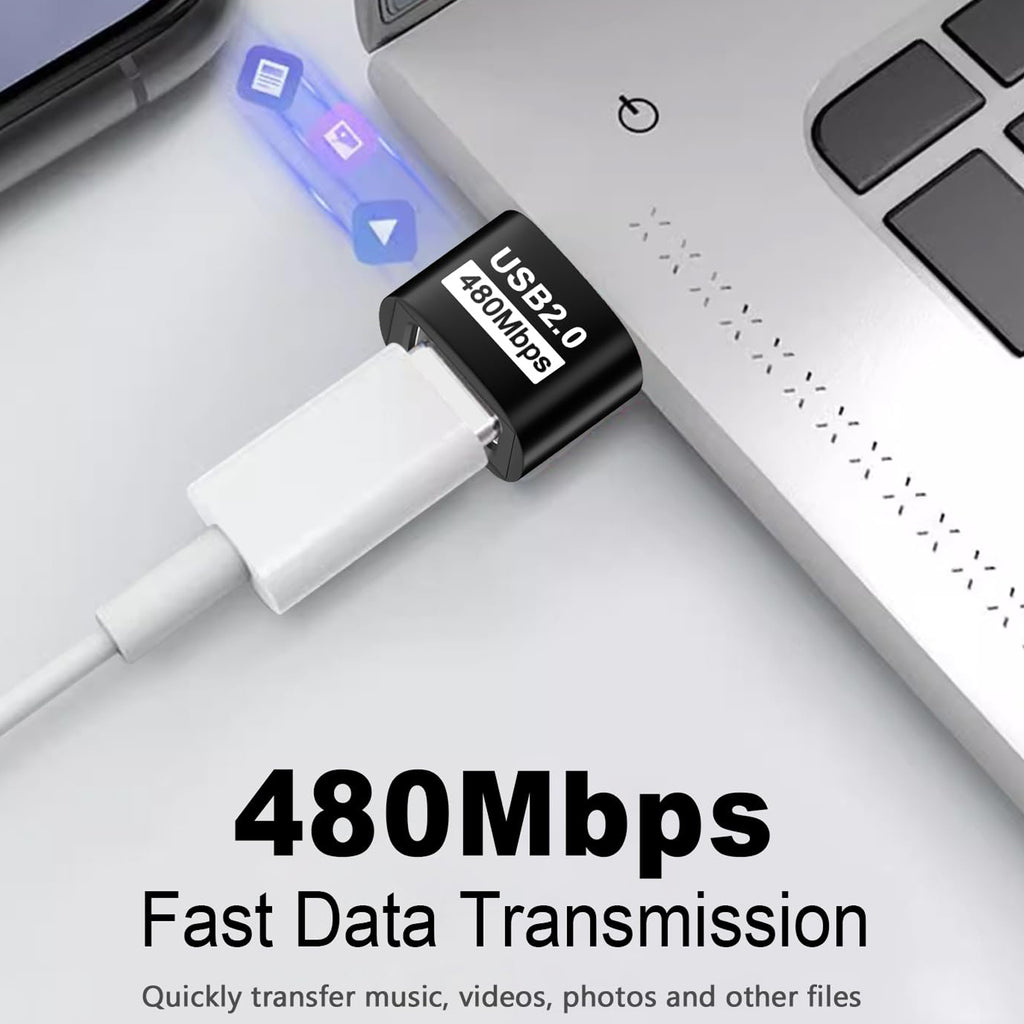 USB A Male to USB C Female Adapter USB 2.0 480Mbps 5V 3A Charging Data OTG Converter for USB A Laptop PC Charger Black Silver