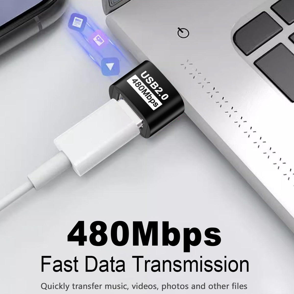 USB A Male to USB C Female Adapter USB 2.0 480Mbps 5V 3A Charging Data OTG Converter for USB A Laptop PC Charger Black Silver