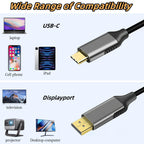 6FT USB C to DisplayPort Cable 4K 60Hz Type C to DP Monitor Cord Thunderbolt 3 4 for MacBook Pro Air iPad Pro iMac Dell XPS Surface Book Galaxy S23