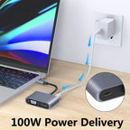 4 in 1 USB C to HDMI VGA Adapter 4K 30Hz 1080P Dual Display Hub with 100W PD Charging USB 3.0 for MacBook Pro Air iPad Surface Dell XPS Switch Steam Deck