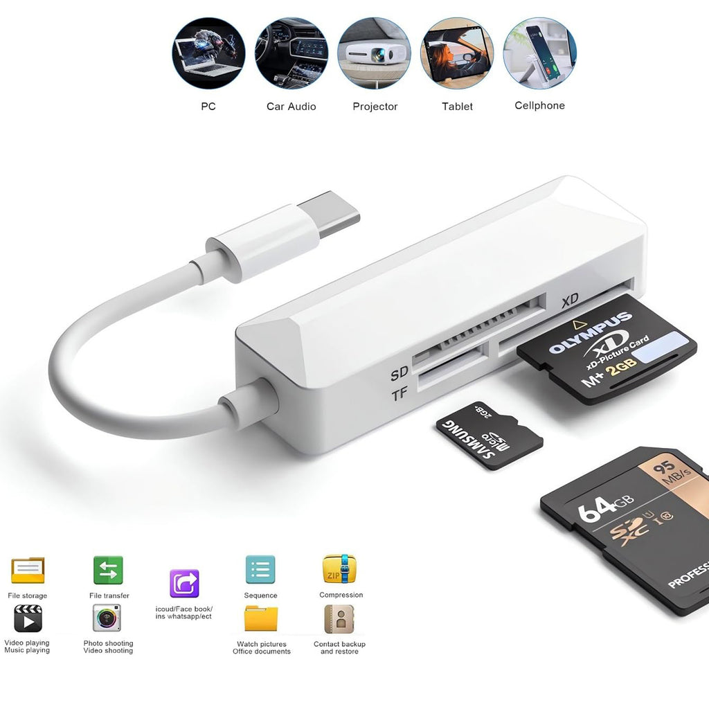 USB C to XD SD Micro SD Card Reader 3 in 1 Camera Memory Card Adapter Dongle for Olympus Fuji XD Picture Card iPhone 15 16 iPad Mac Android PC