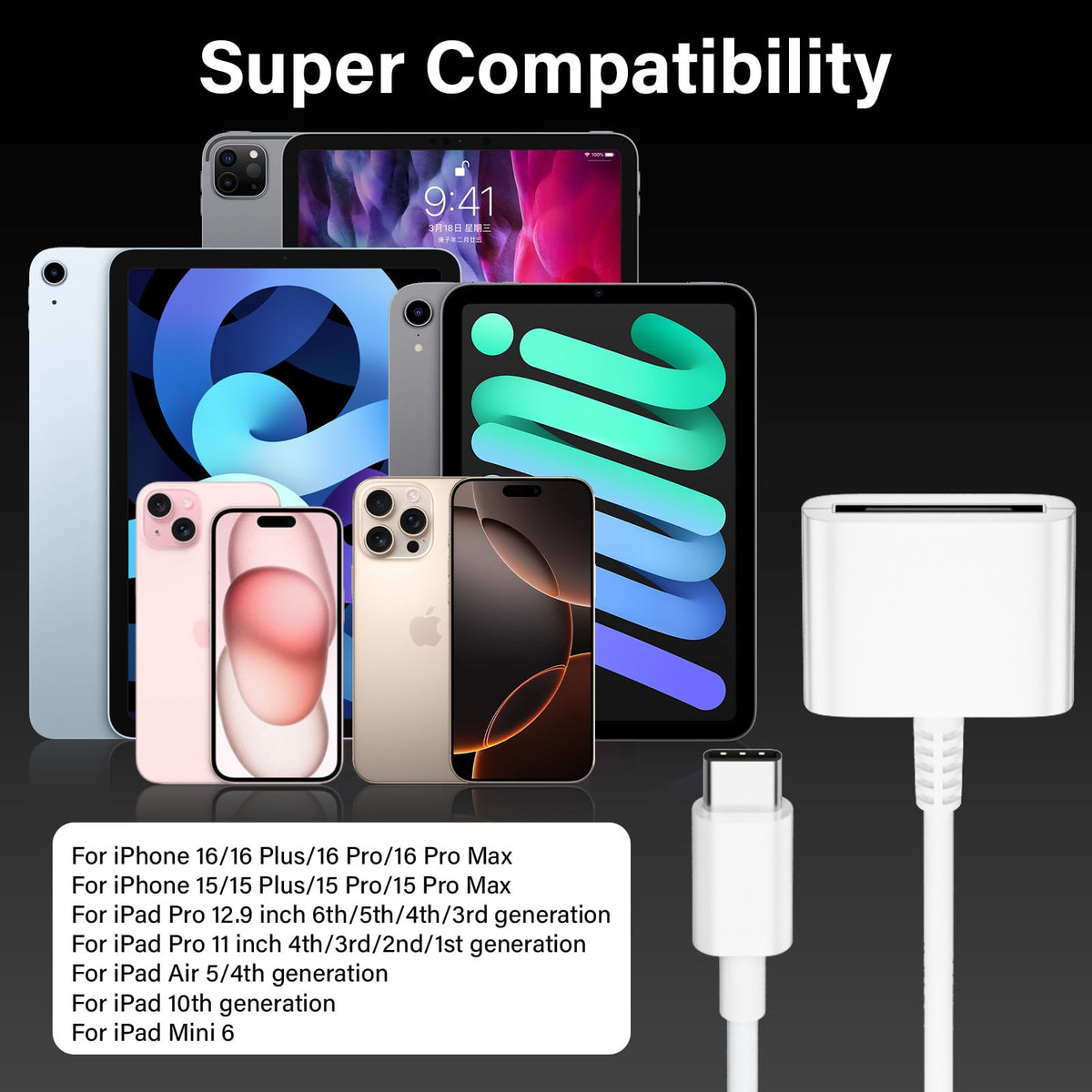 USB C to 30 Pin Adapter Cable Type C Male to 30 Pin Female Charging Data Converter for iPhone 16 15 Pro Max Plus iPad Air Mini Galaxy Pixel No Audio