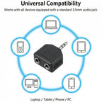 3.5mm Stereo Headphone Splitter 1 Male to 2 Female Audio Jack Y Adapter Dual Headphone Sharing for Phone Tablet Laptop MP3 CD Player