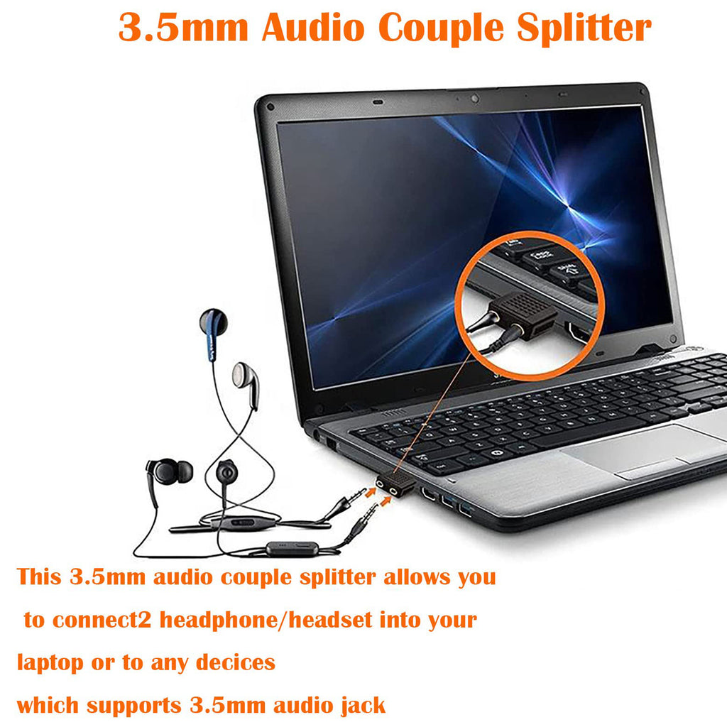 3.5mm Stereo Headphone Splitter 1 Male to 2 Female Audio Jack Y Adapter Dual Headphone Sharing for Phone Tablet Laptop MP3 CD Player