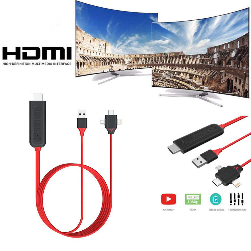 3 in 1 Phone to HDMI Cable 1080P Type C Lightning Micro USB to HDMI Screen Mirroring Cord with USB Power for iPhone 11 X 8 Samsung S9 S8 TV Projector