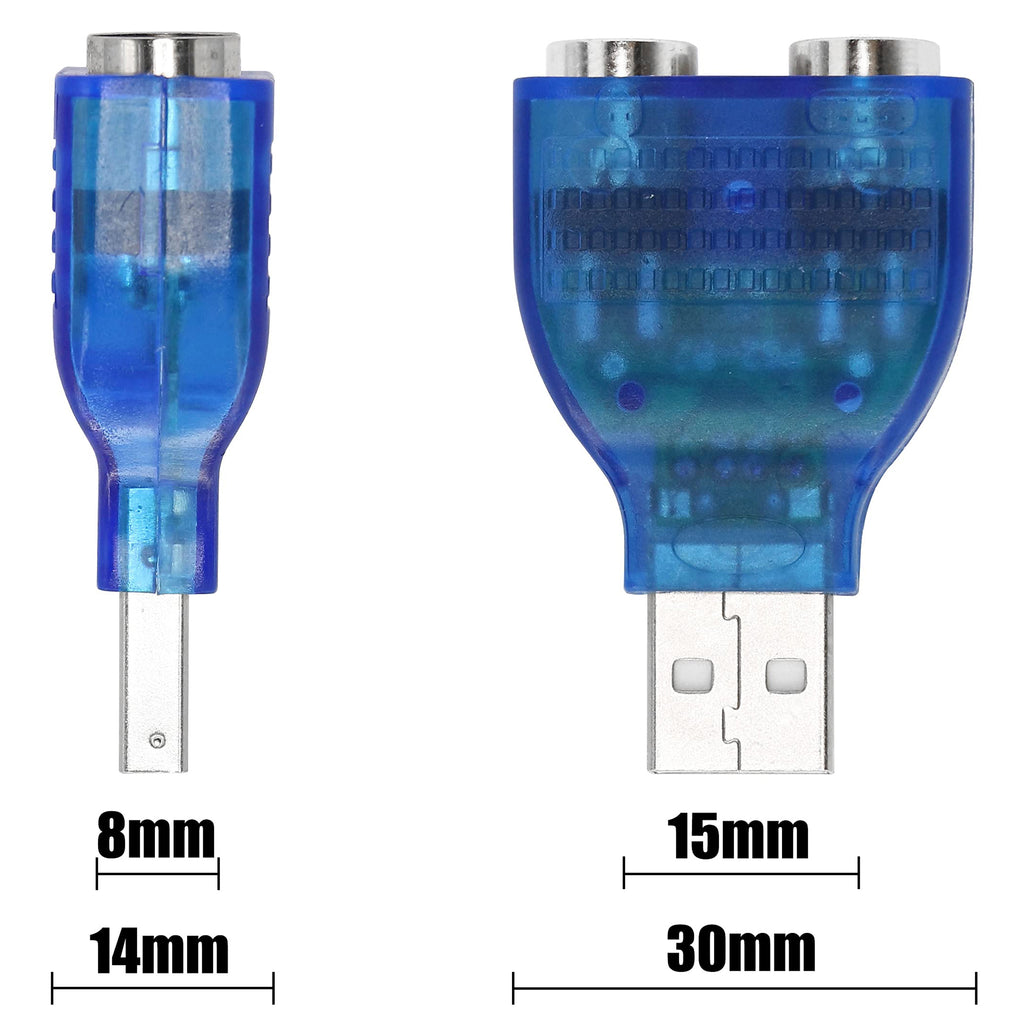 USB to Dual PS2 Adapter USB A Male to 2 PS/2 Female Active Converter Direct Plug Splitter for Keyboard Mouse Laptop PC