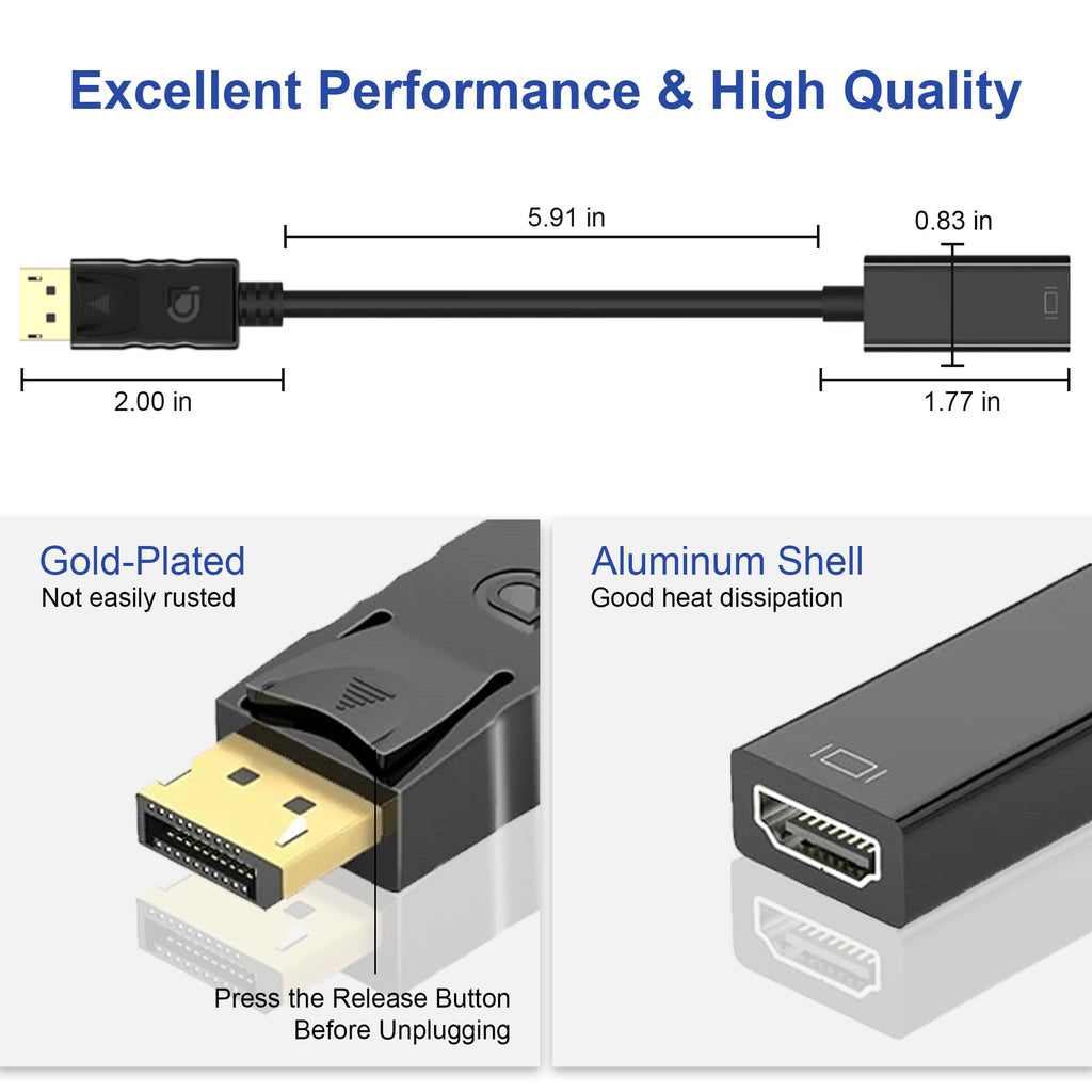 Passive DisplayPort to HDMI Adapter DP Male to HDMI Female 1080p for DP Plus Plus Desktop Laptop Monitor TV Projector