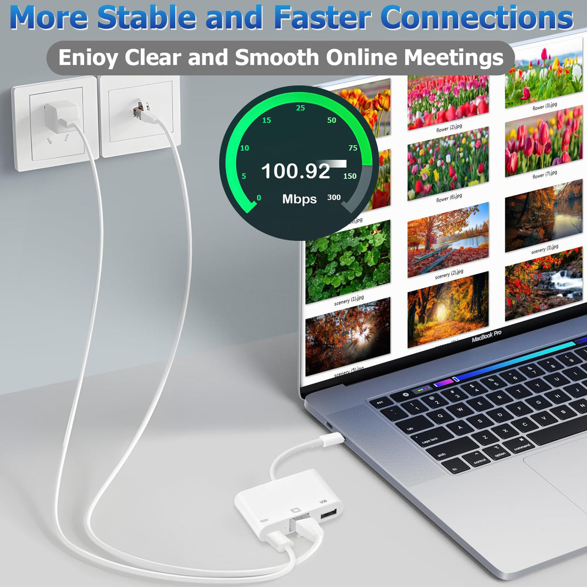 USB C to RJ45 Ethernet Adapter 100Mbps Wired LAN Network Adapter with USB A Port Type C Charging Port Plug and Play for Type C Smartphone iPhone