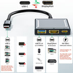 USB C to DisplayPort Adapter 8K 60Hz 4K 144Hz 3 in 1 Type C to DP Hub 100W PD Charging USB 2.0 Video Converter for MacBook Pro iPad Pro Laptop Monitor