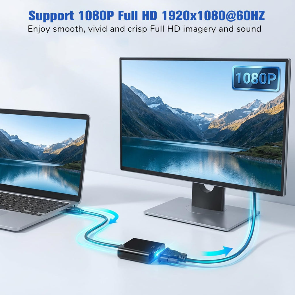 USB 3.0 2.0 to VGA Adapter 1080P External Graphics Converter for Windows 7 8 Vista Laptop Desktop Monitor Projector HDTV Multi Display