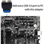 USB 3.0 20 Pin Header Female to Dual USB A Female Motherboard Adapter Internal Splitter Converter for PC Front Panel Black Blue