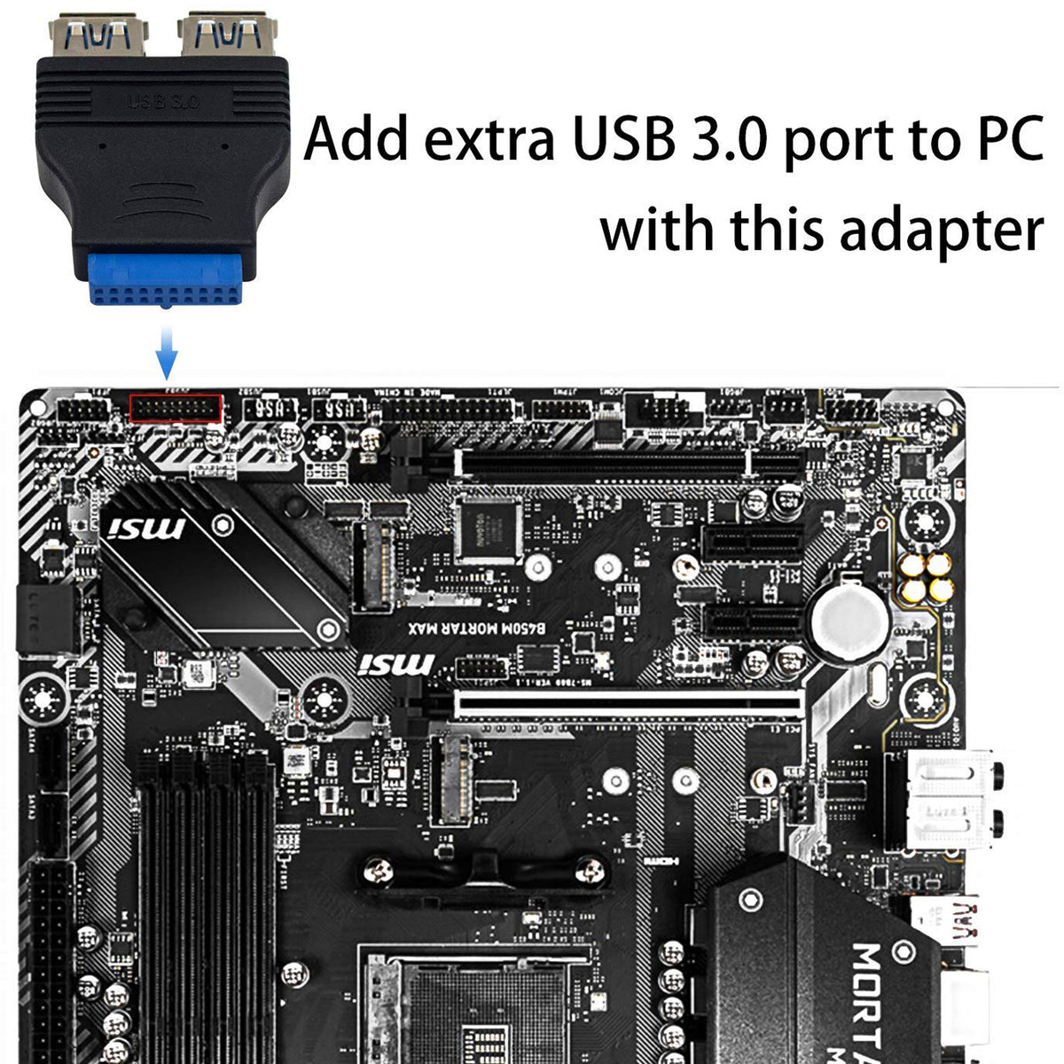 USB 3.0 20 Pin Header Female to Dual USB A Female Motherboard Adapter Internal Splitter Converter for PC Front Panel Black Blue