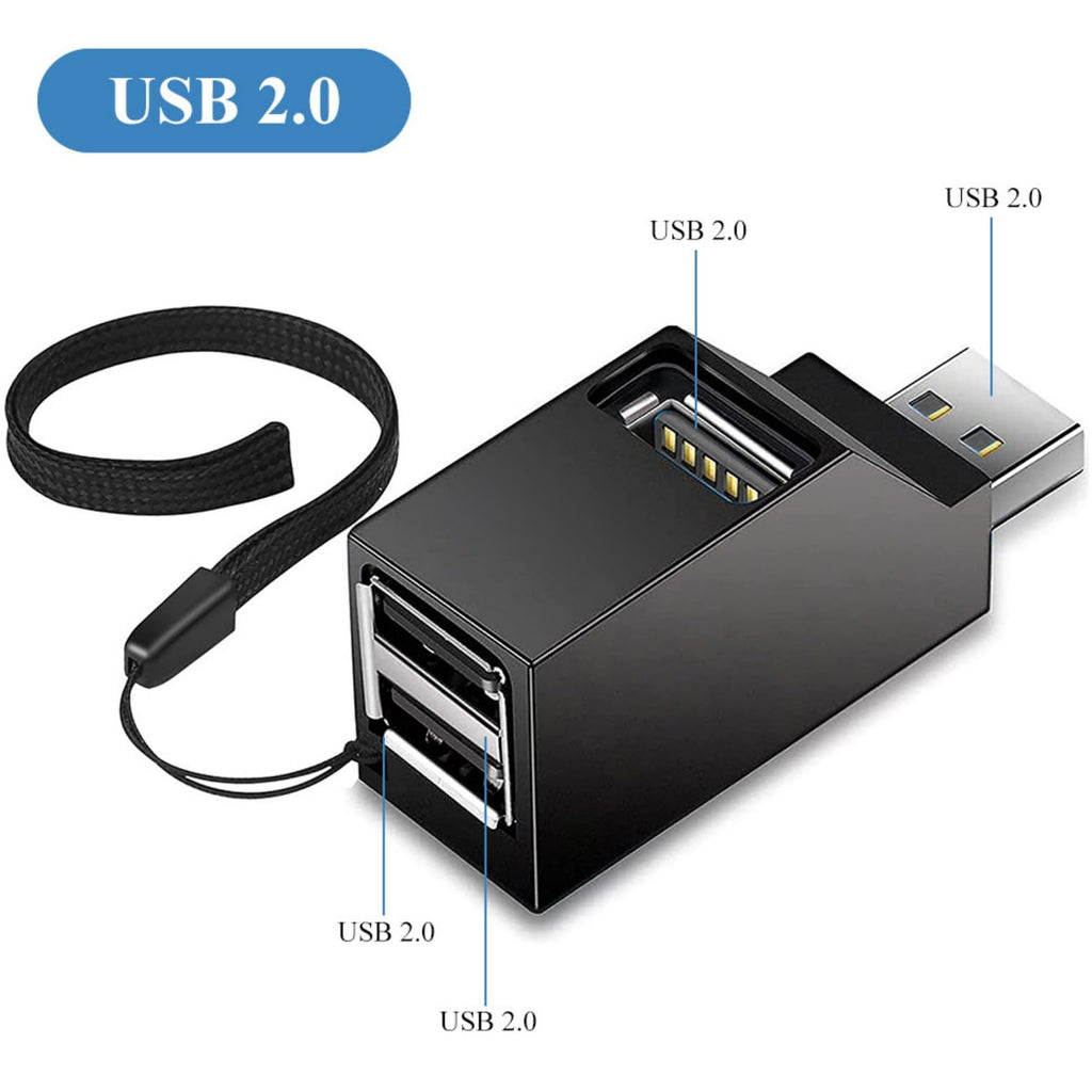 3 Port USB 2.0 Hub Splitter Mini Direct Plug USB A Expander Portable Car Adapter with Lanyard Cap for Laptop Desktop PC Flash Drive Mouse and Keyboard