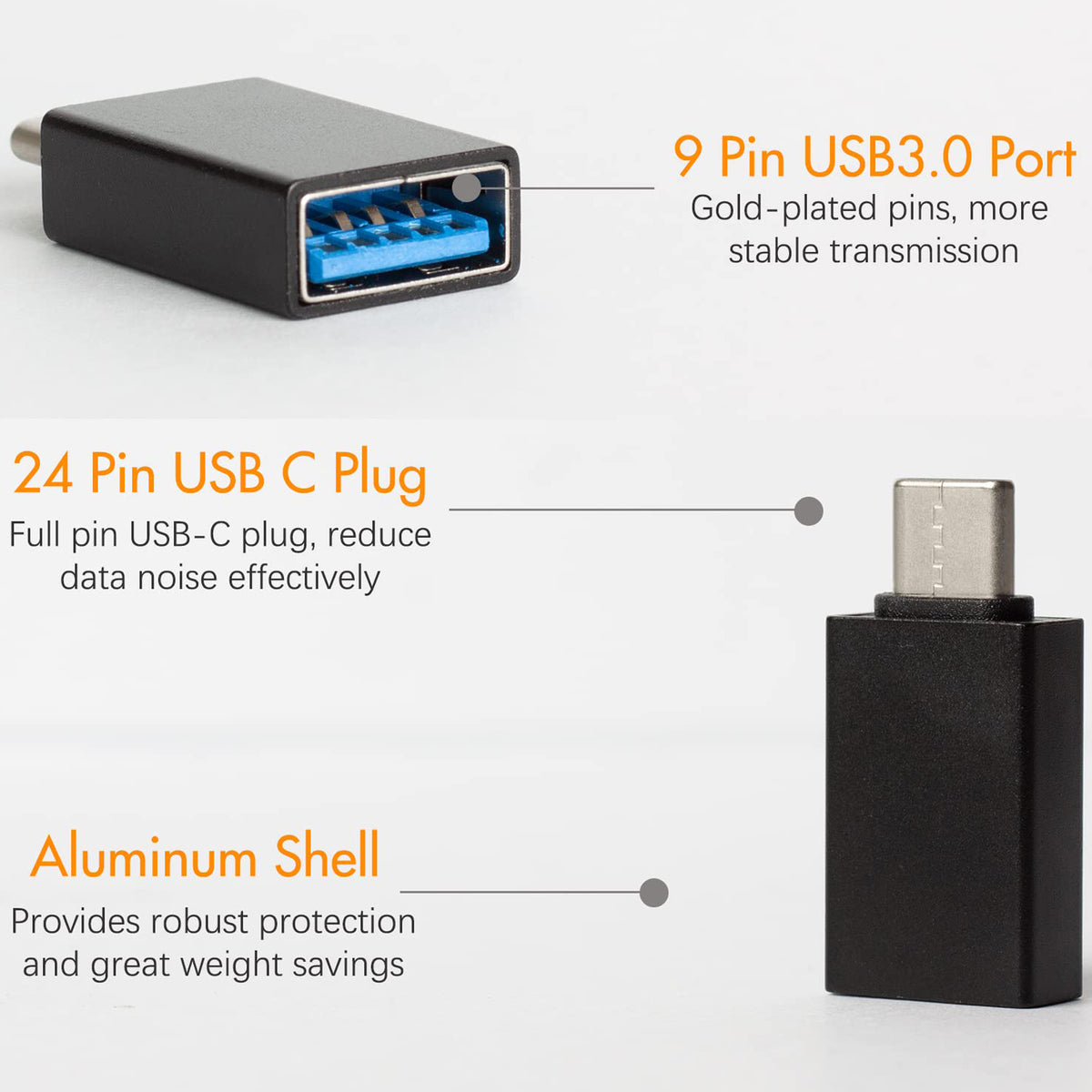 USB C to USB 3.0 Adapter Type C Male to USB A Female OTG Converter 5Gbps for MacBook Pro Air iPad Pro Samsung Galaxy Google Pixel Flash Drive Mouse