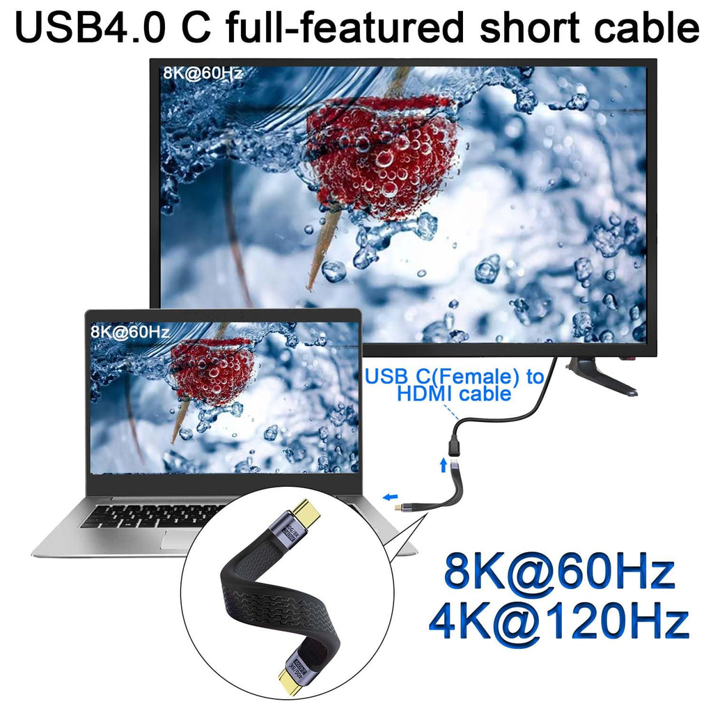 USB4 USB C Cable 240W 40Gbps 8K 60Hz 13cm Short Flat Type C Male to Male E Mark for Thunderbolt 3 4 MacBook Steam Deck Nintendo Switch