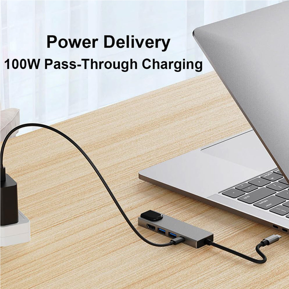 5 in 1 USB C Hub 4K HDMI 100Mbps Ethernet 100W PD USB 3.0 USB 2.0 Multiport Adapter for MacBook Pro Air iPad Pro iPhone 16 15 Dell XPS