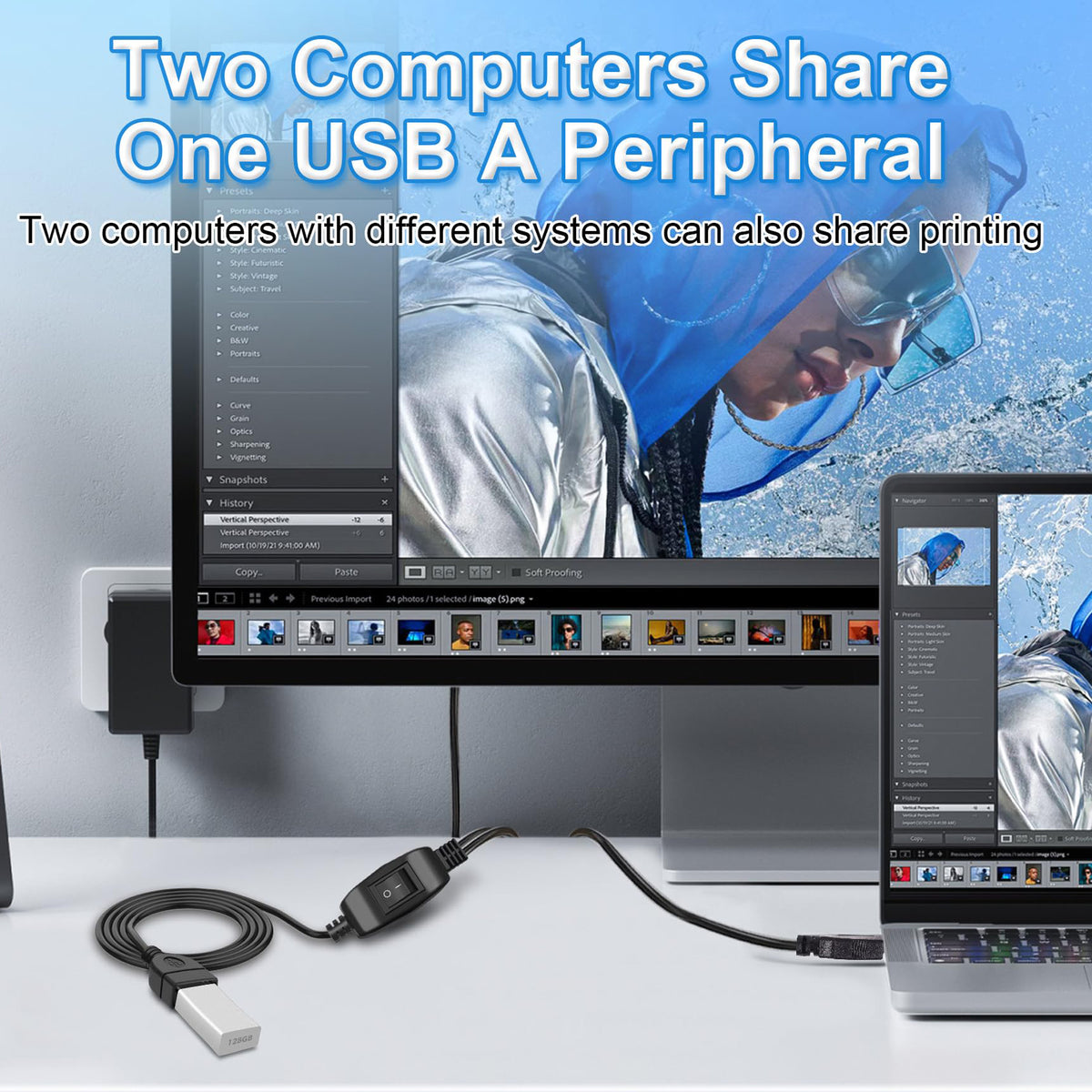 USB 2.0 Printer Sharing Switch Cable 2m 2 Computers Share 1 USB Device Female to Dual Male Manual Selector Cord for Printer Scanner Hard Drive PC