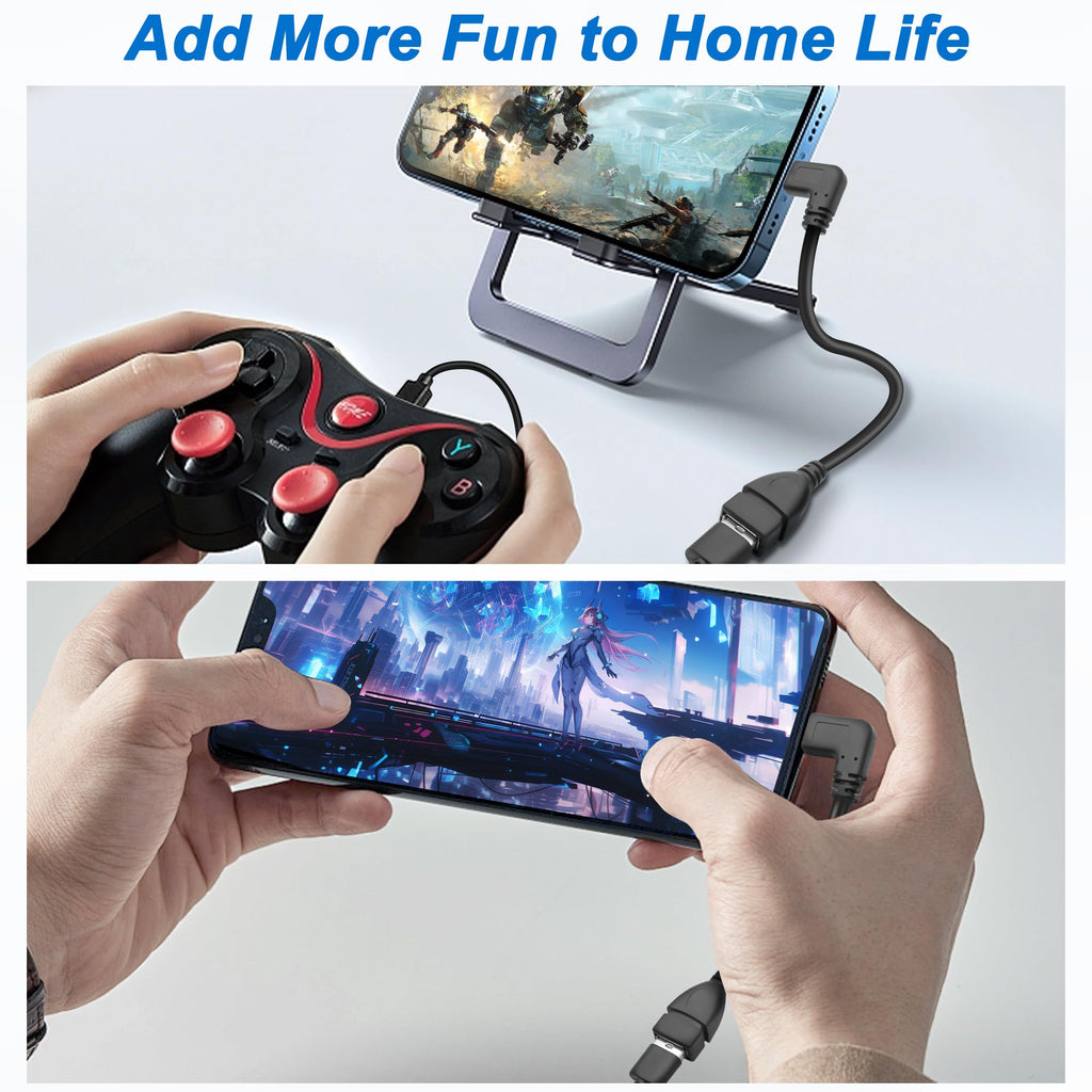 90 Degree USB C to USB 3.0 Adapter Cable Right Angle Type C Male to USB A Female OTG Cord 5Gbps 3A Fast Charging for Phone Tablet MacBook PC Laptop
